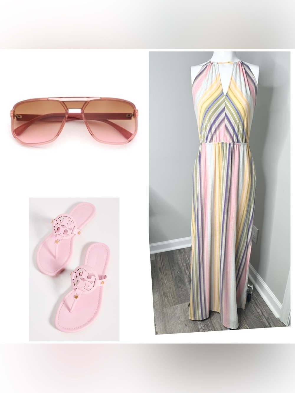Bar III Pastel Multi-Striped Halter Maxi Dress W/ pockets - medium